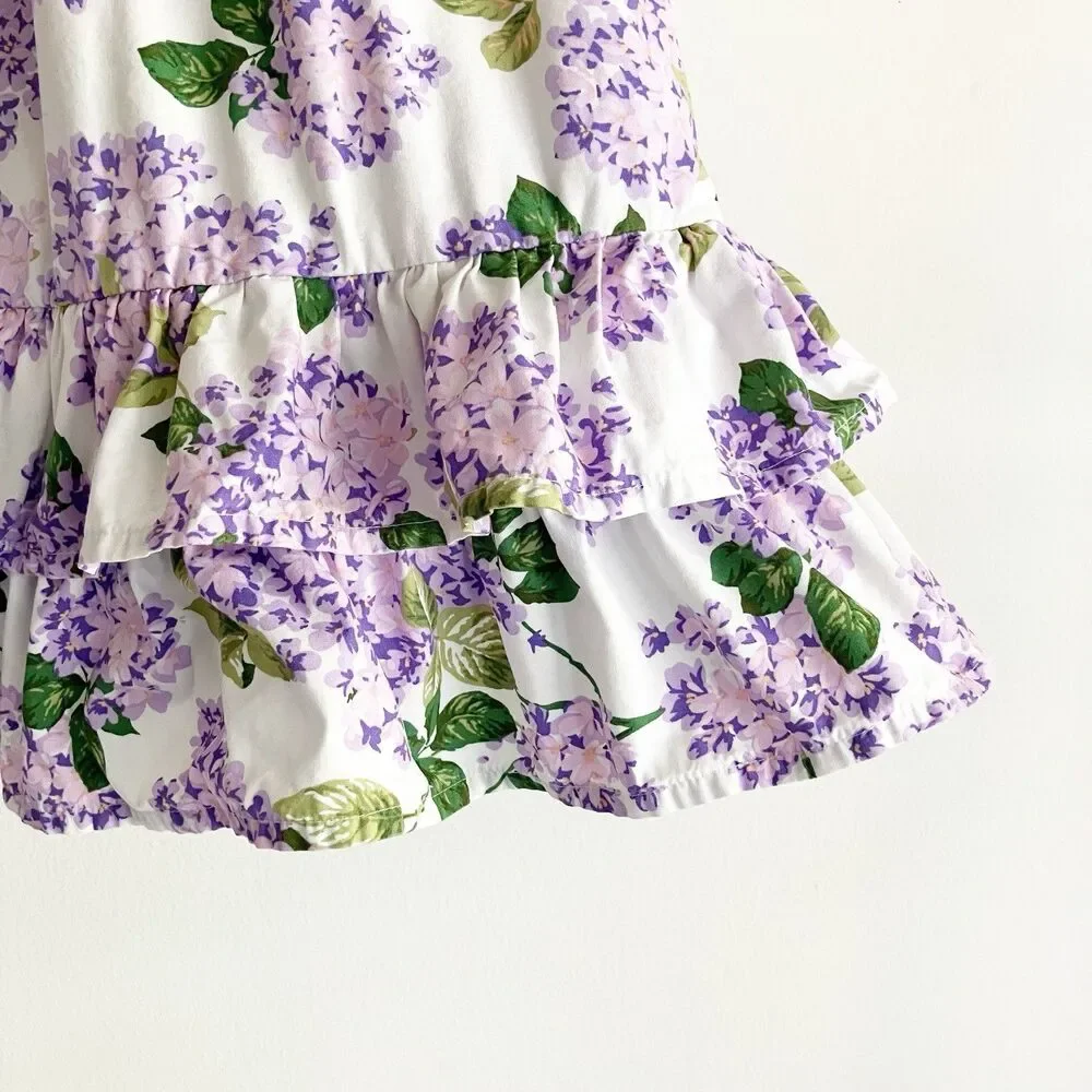 Gymboree Floral Print Dress Girls Sz 8 Purple Ruffle Lined 100% Cotton Spring